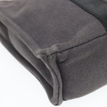 Hermes Sac Harnais Tote Toile and Leather, GRAY, CANVAS, Tote bag