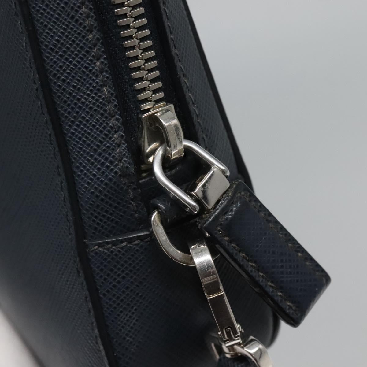 Prada Zip Pochette Saffiano Leather, NAVY, LEATHER, Clutche & pouche