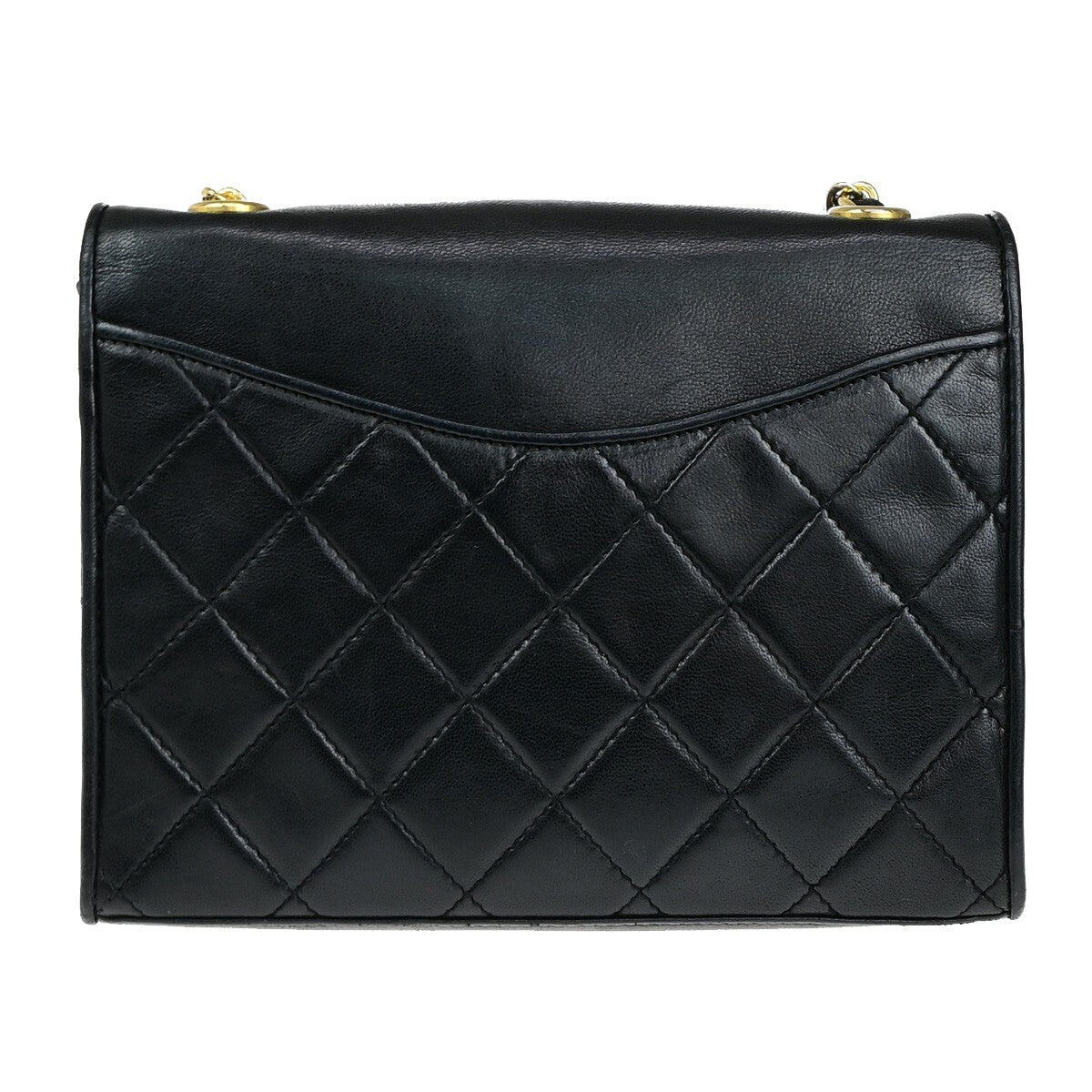 Chanel Vintage CC Chain Full Flap Bag Quilted Leather, BLACK, LEATHER, Shoulder bag