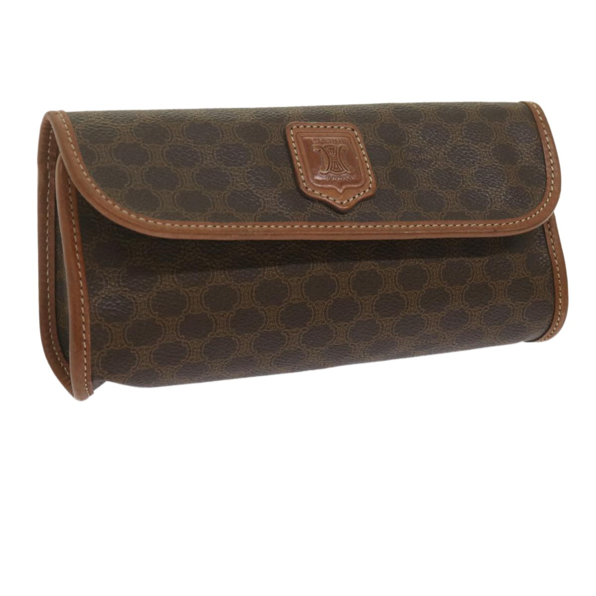 Celine Macadam Pochette Canvas and Leather, BROWN, CANVAS, Clutche & pouche