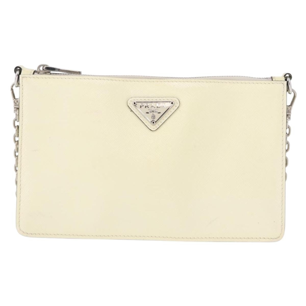Prada Chain Crossbody Bag Vernice Saffiano Leather, WHITE, LEATHER, Shoulder bag
