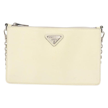 Prada Chain Crossbody Bag Vernice Saffiano Leather, WHITE, LEATHER, Shoulder bag