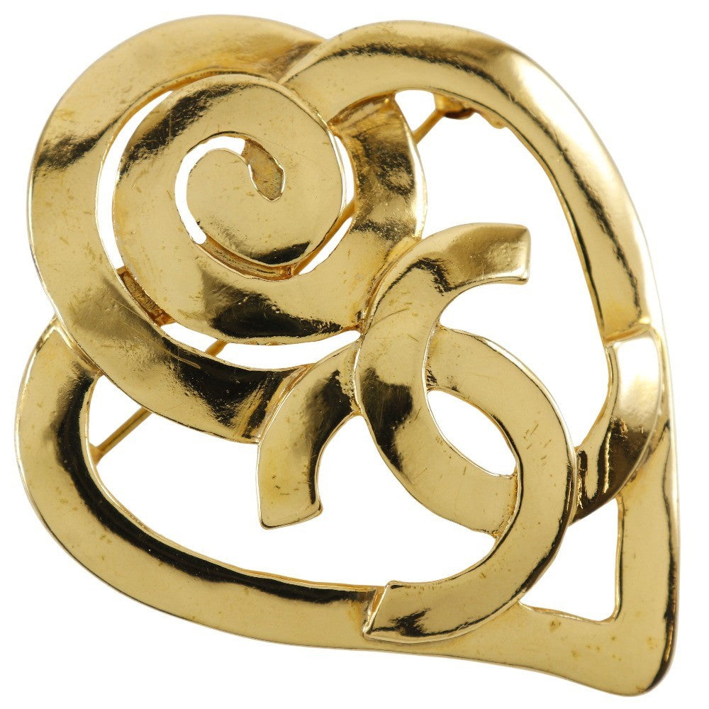 Chanel Vintage CC Heart Brooch Metal, GOLD, GOLD_PLATED, Brooch