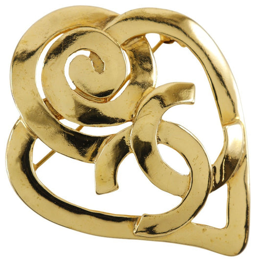 Chanel Vintage CC Heart Brooch Metal, GOLD, GOLD_PLATED, Brooch