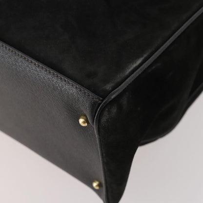 Gucci Vintage Diana Bamboo Top Handle Tote Ostrich, Black, Suede, Tote Bag