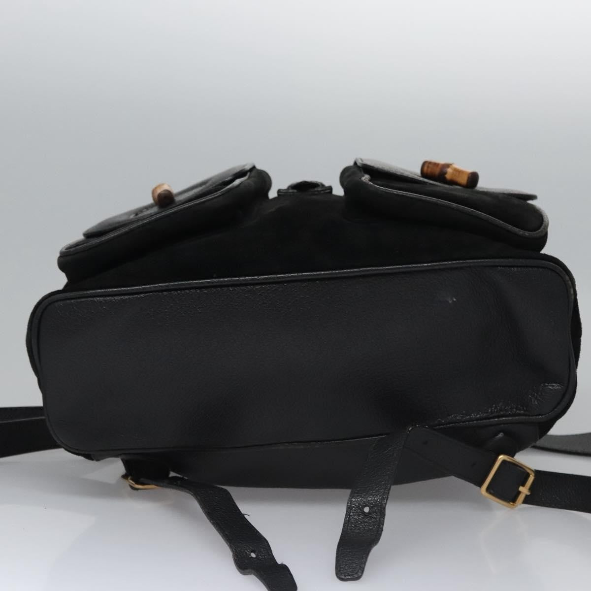 Gucci Vintage Bamboo Backpack Leather, BLACK, SUEDE, Backpack
