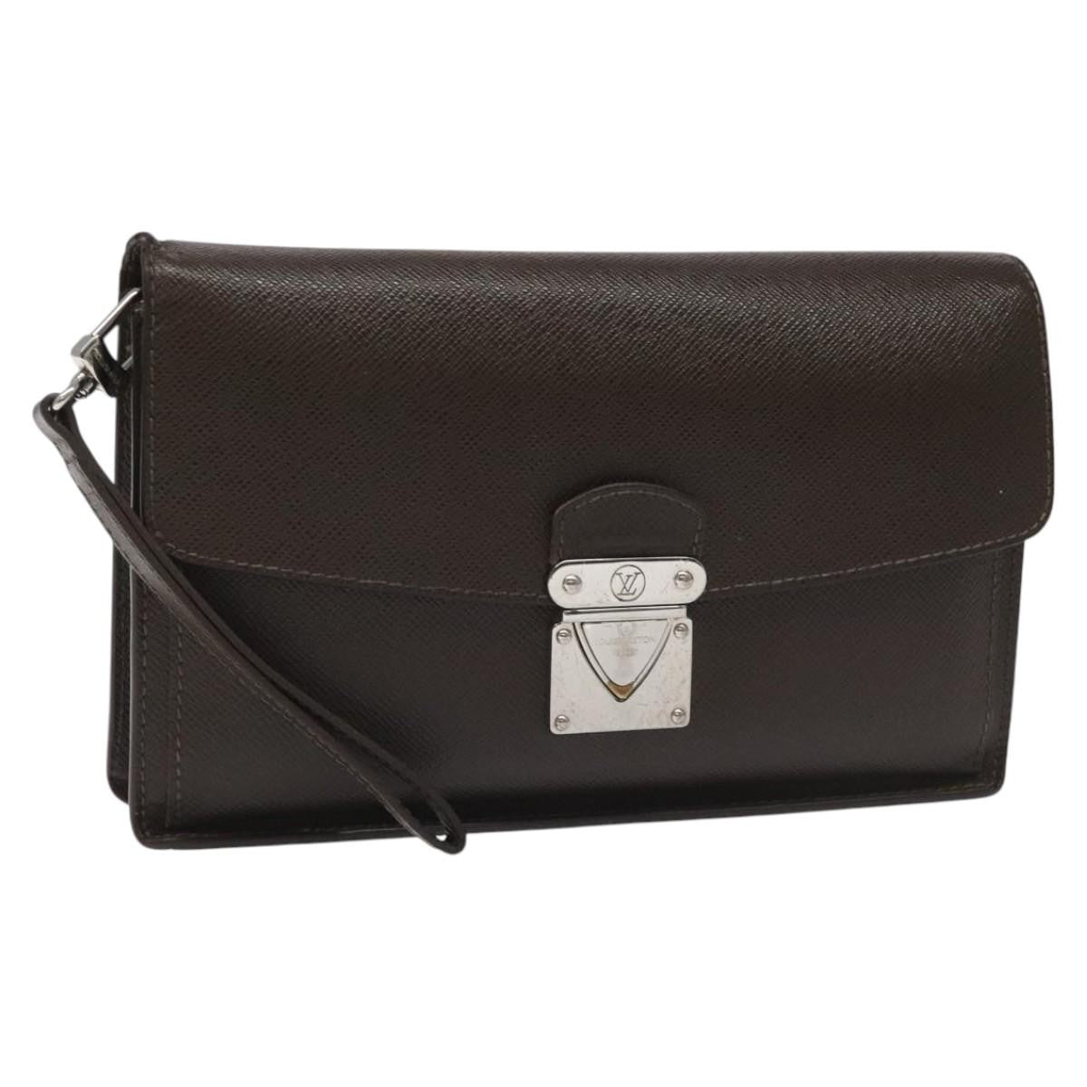 Louis Vuitton Belaia Clutch Taiga Leather, BROWN, LEATHER, Clutche & pouche