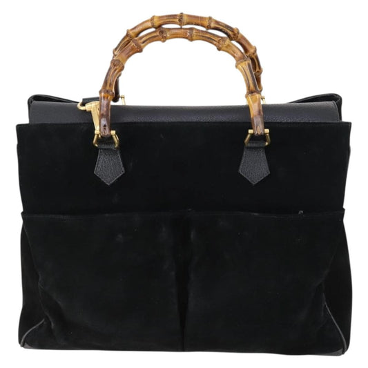 Gucci Vintage Bamboo Handle Bag Suede, BLACK, SUEDE, Handbag