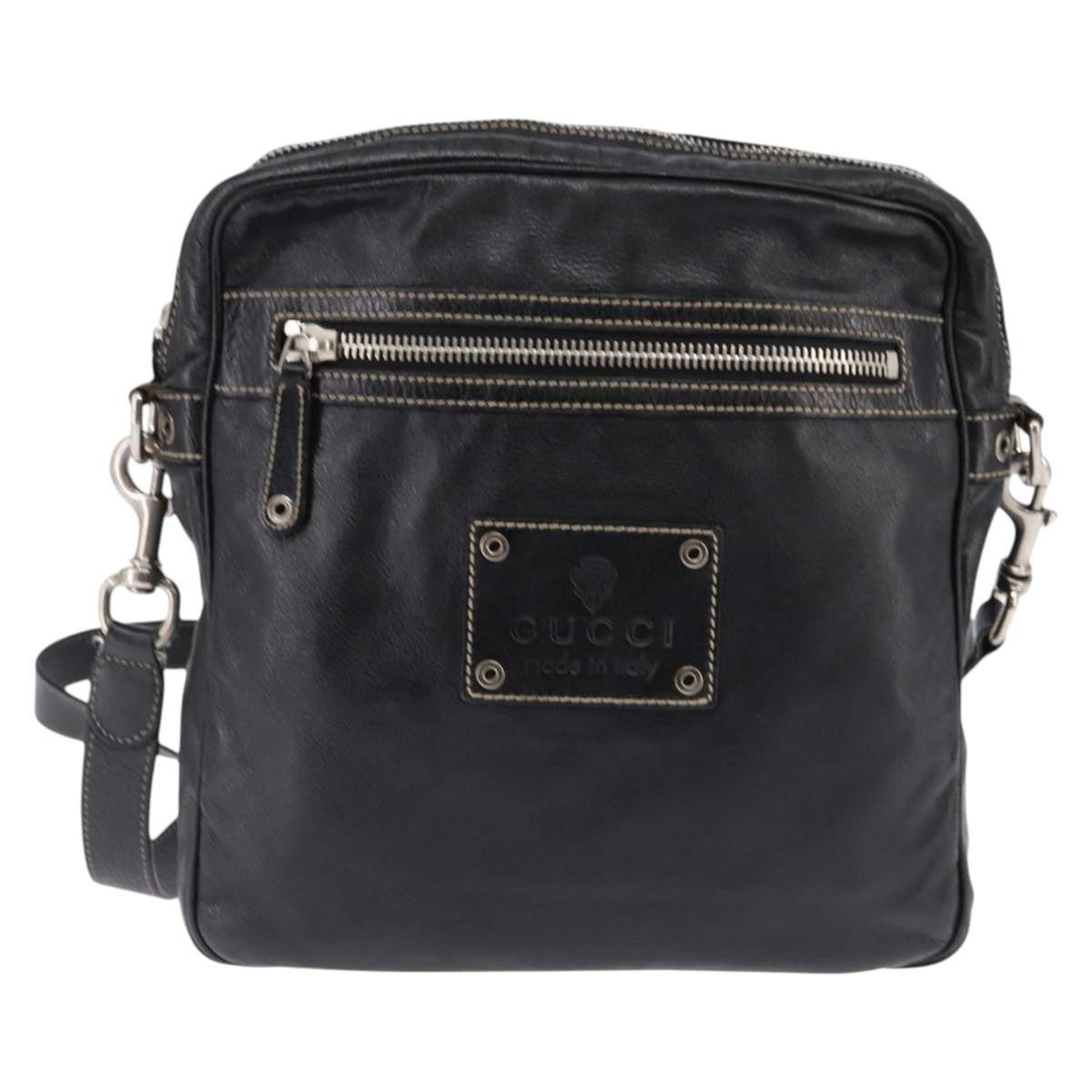 Gucci Front Zip Messenger Leather, BLACK, LEATHER, Shoulder bag
