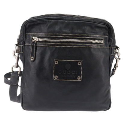 Gucci Front Zip Messenger Leather, BLACK, LEATHER, Shoulder bag