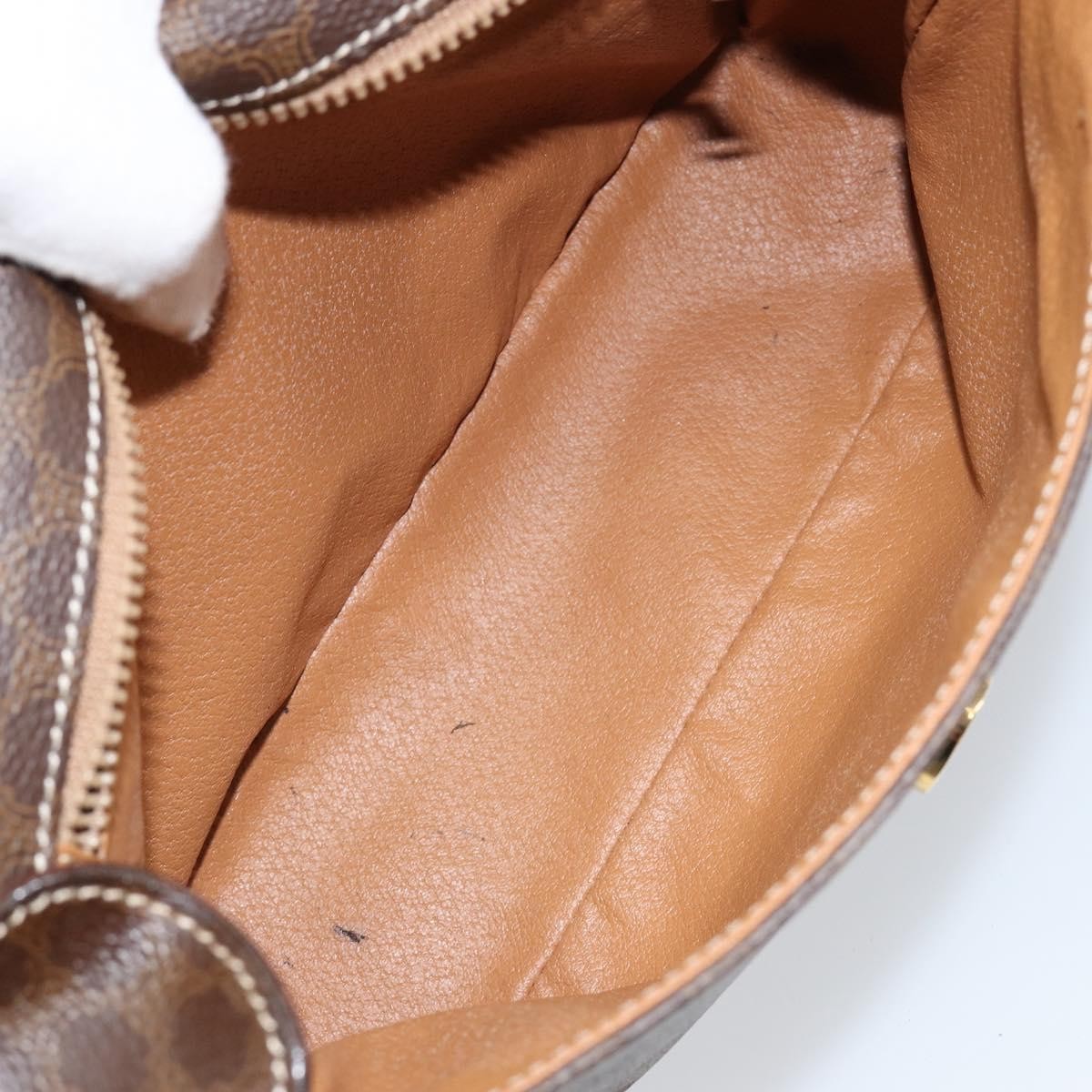 Celine Vintage Macadam Circle Logo Shoulder Bag Canvas and Leather, BROWN, CANVAS, Shoulder bag