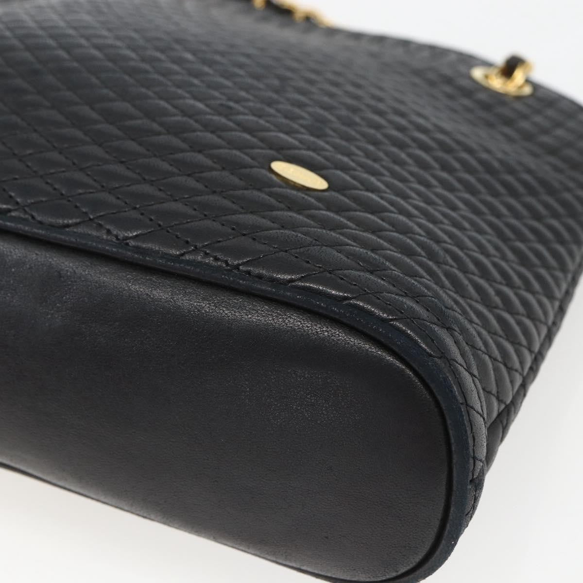 Bally Vintage Chain Shoulder Bag Quilted Leather, NAVY, LEATHER, Shoulder bag