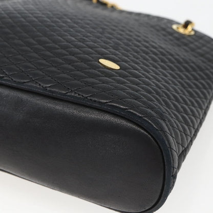 Bally Vintage Chain Shoulder Bag Quilted Leather, NAVY, LEATHER, Shoulder bag