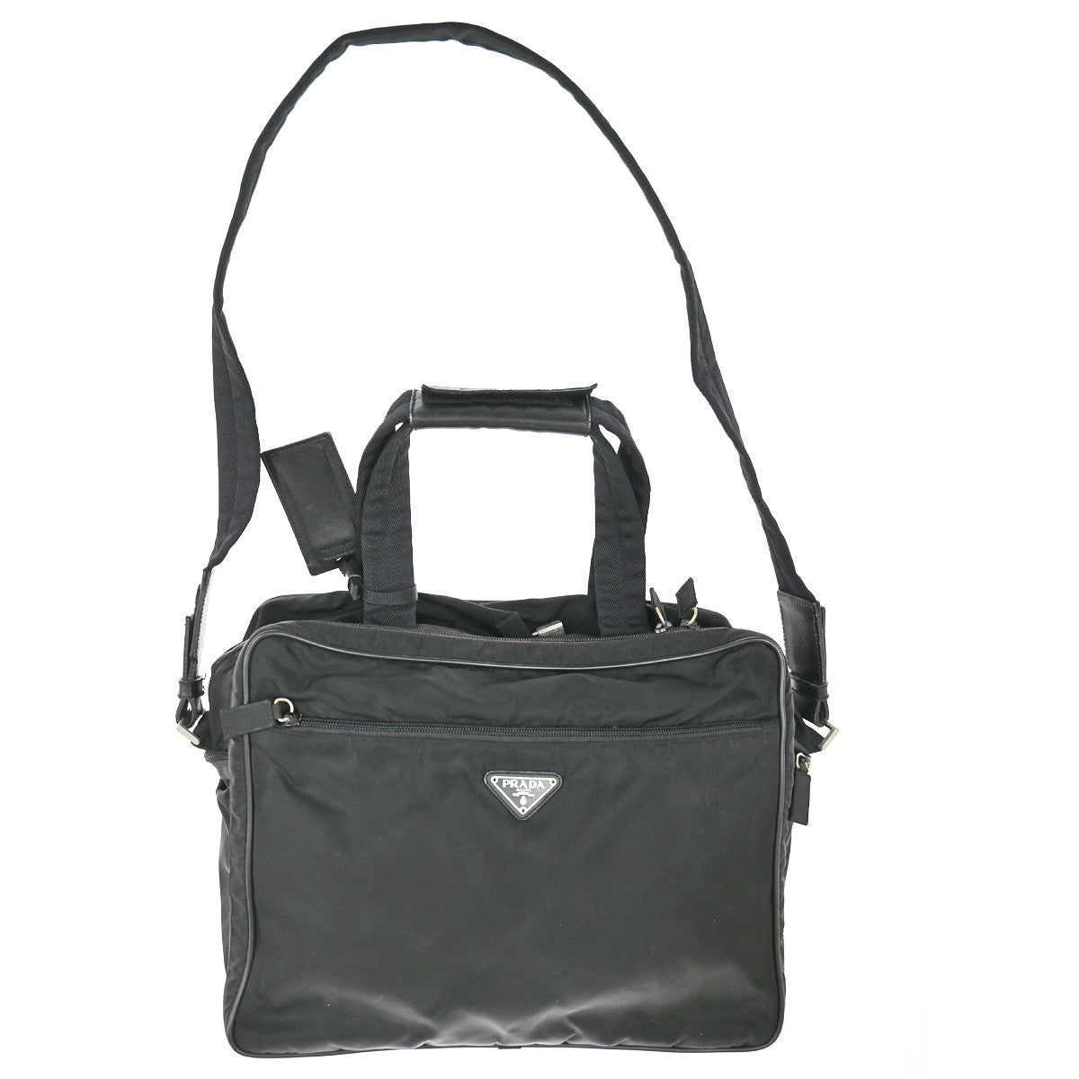 Prada Expandable Front Zip Boston Bag Tessuto, Black, Nylon, Travel Bag