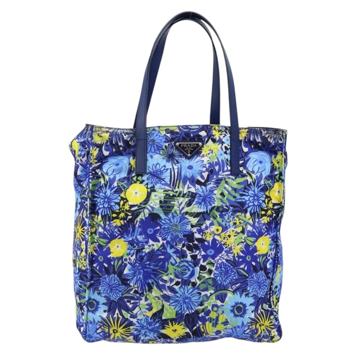 Prada Floreal Tote Printed Tessuto, BLUE, NYLON, Tote bag