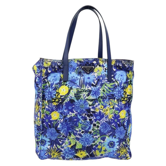 Prada Floreal Tote Printed Tessuto, BLUE, NYLON, Tote bag