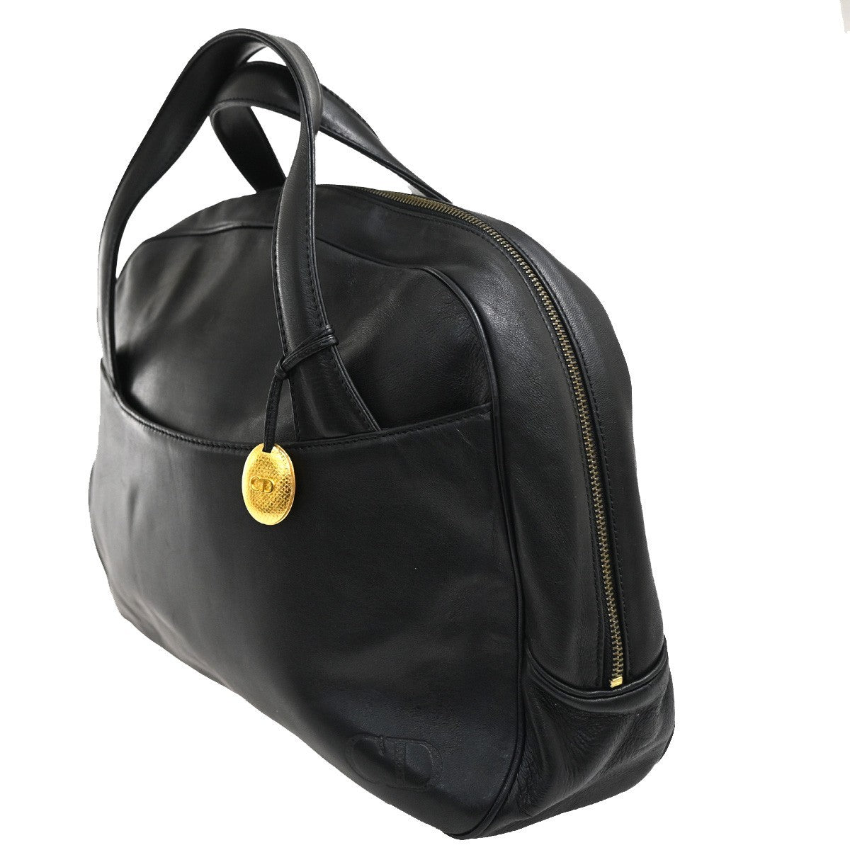 Christian Dior Vintage CD Handbag Leather, BLACK, LEATHER, Handbag