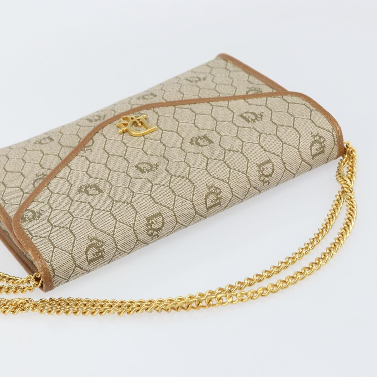 Christian Dior Vintage Honeycomb chain Canvas, BEIGE, CANVAS, Shoulder bag