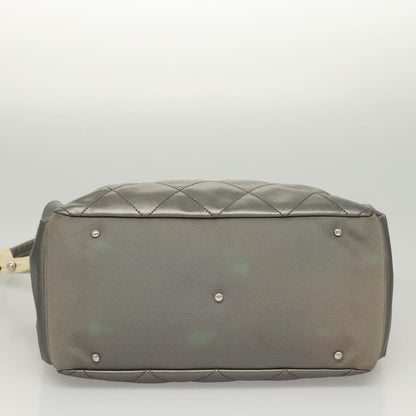 Chanel Biarritz Hobo Quilted Coated Canvas, SILVER, CANVAS, Shoulder bag