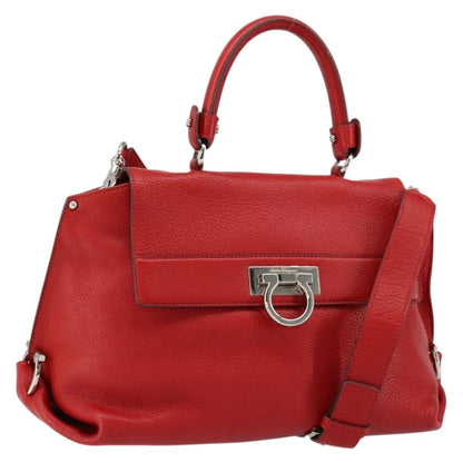 Salvatore Ferragamo Sofia Satchel Grainy Leather, RED, LEATHER, Handbag