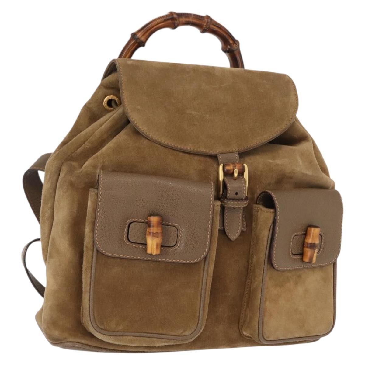 Gucci Vintage Bamboo Backpack Suede, BROWN, SUEDE, Backpack