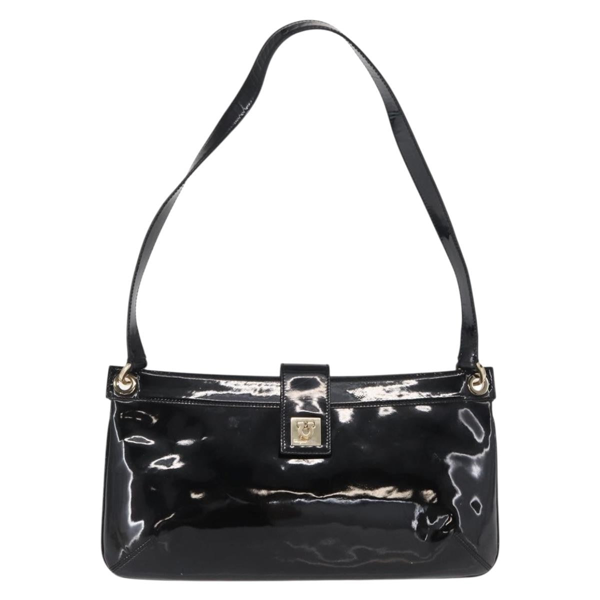 Salvatore Ferragamo Gancini Shoulder Bag Patent Leather, BLACK, PATENT_LEATHER, Shoulder bag