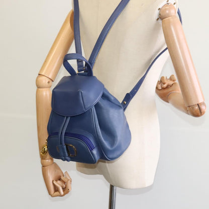 Christian Dior Vintage Flap Backpack Leather, BLUE, LEATHER, Backpack