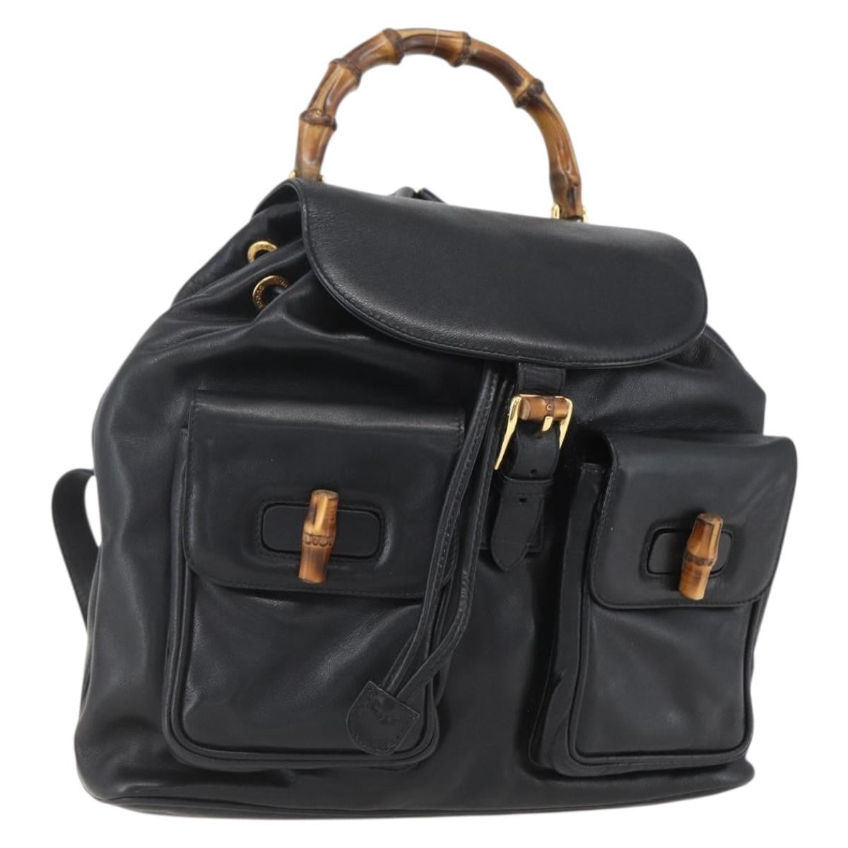 Gucci Vintage Bamboo Backpack Leather, BLACK, LEATHER, Backpack