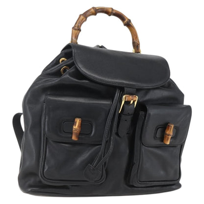 Gucci Vintage Bamboo Backpack Leather, BLACK, LEATHER, Backpack