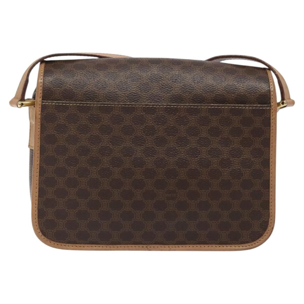 Celine Vintage Macadam Circle Logo Shoulder Bag Canvas and Leather, Brown, Canvas, Shoulder Bag