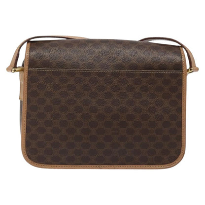 Celine Vintage Macadam Circle Logo Shoulder Bag Canvas and Leather, Brown, Canvas, Shoulder Bag