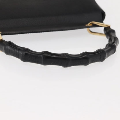 Gucci Vintage Bamboo Handle Bag Leather, BLACK, LEATHER, Handbag
