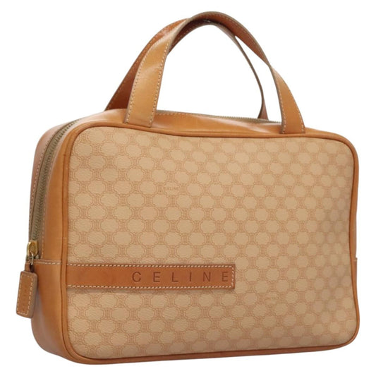 Celine Vintage Macadam Handbag Canvas and Leather, BEIGE, PVC, Handbag