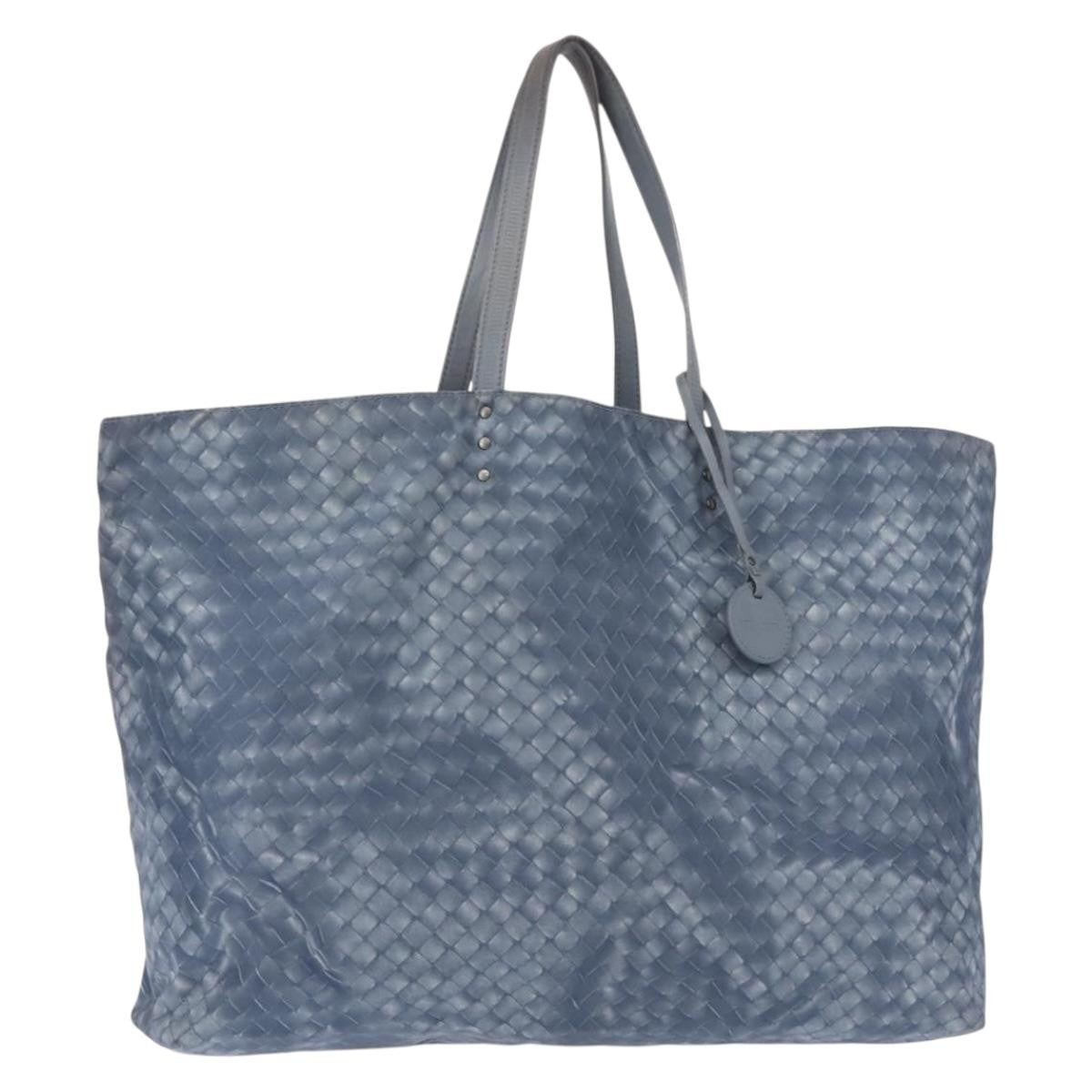 Bottega Veneta Intrecciolusion Tote Printed Nylon, BLUE, NYLON, Tote bag