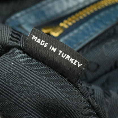 Prada Convertible Bauletto Bag Vitello Shine, BLUE, LEATHER, Handbag