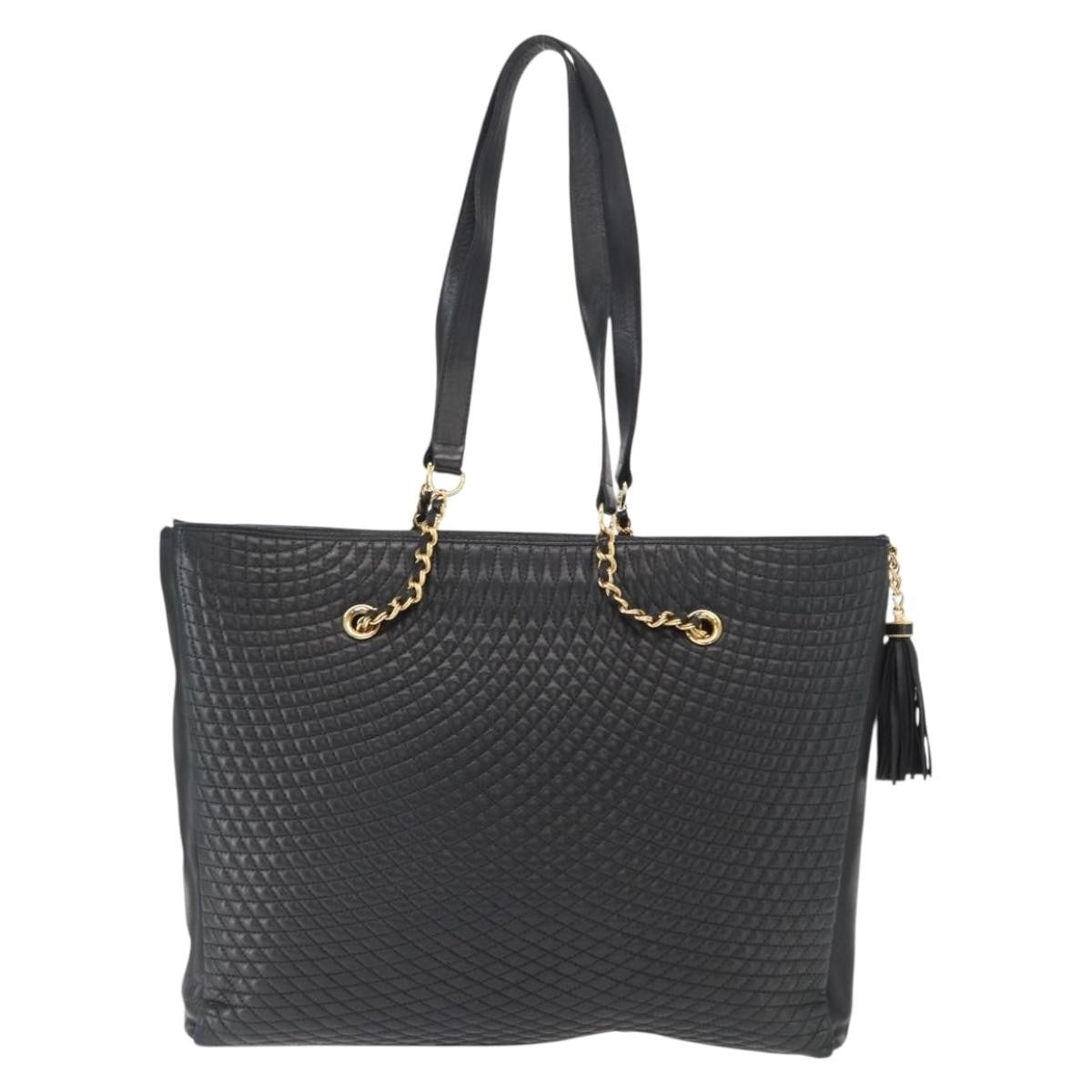 Bally Vintage Tote Bag Quilted Leather, Black, Leather, Tote Bag