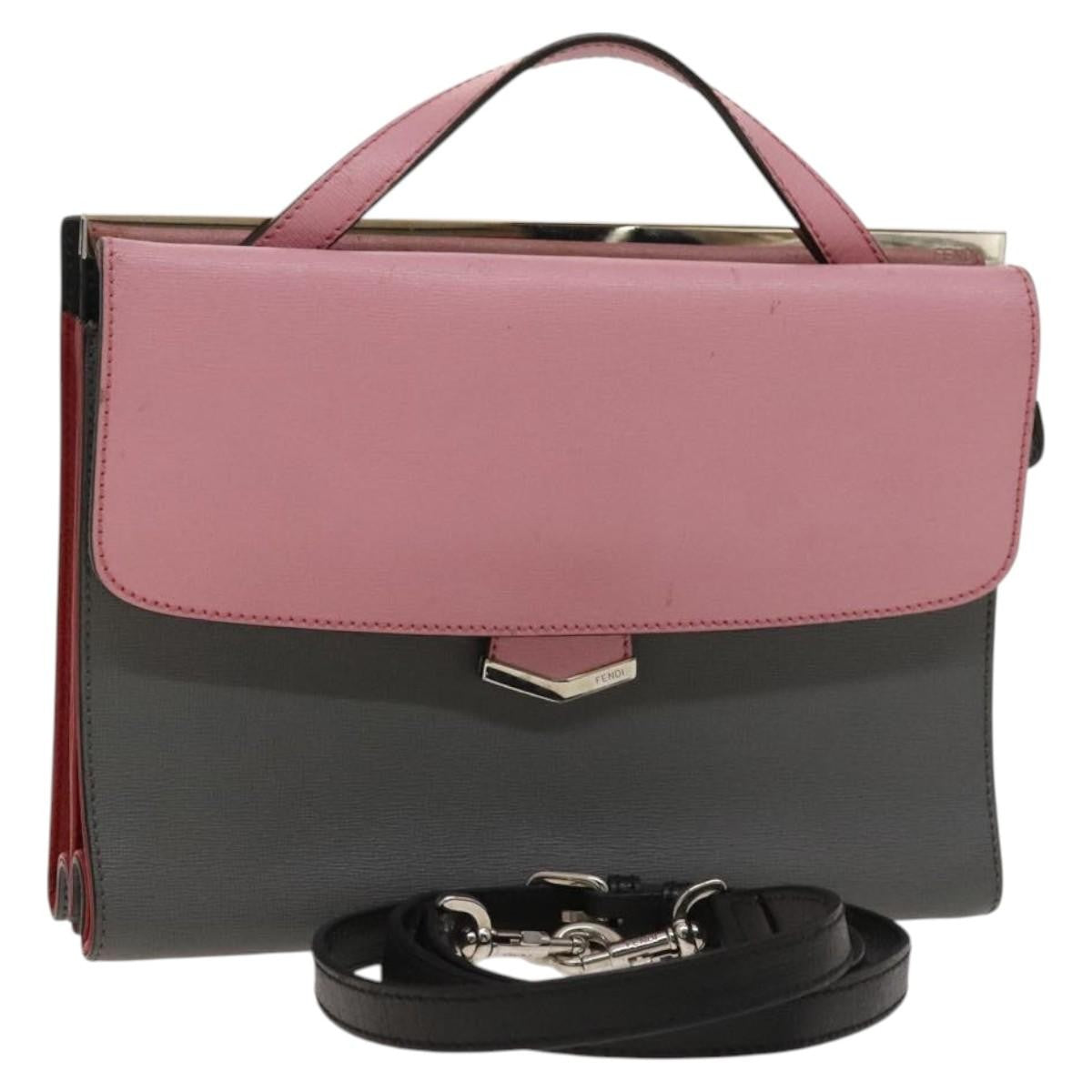 Fendi Demi Jour Satchel Leather, GRAY, LEATHER, Handbag