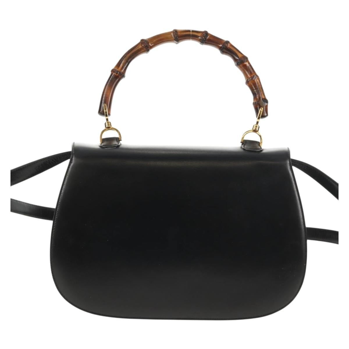 Gucci Vintage Convertible Bamboo Top Handle Bag Leather, BLACK, LEATHER, Handbag