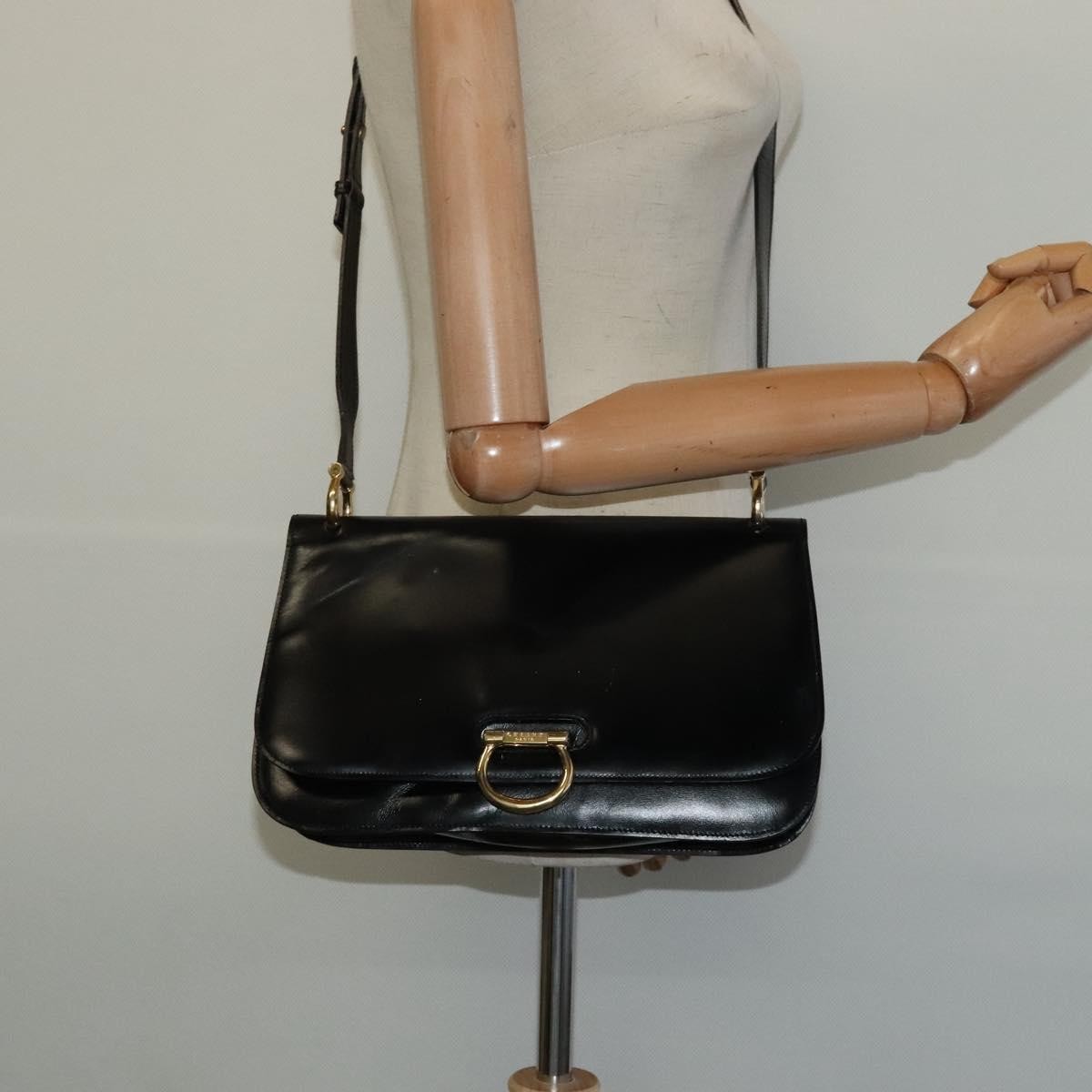 Celine Flap Shoulder Bag Leather, BLACK, LEATHER, Shoulder bag