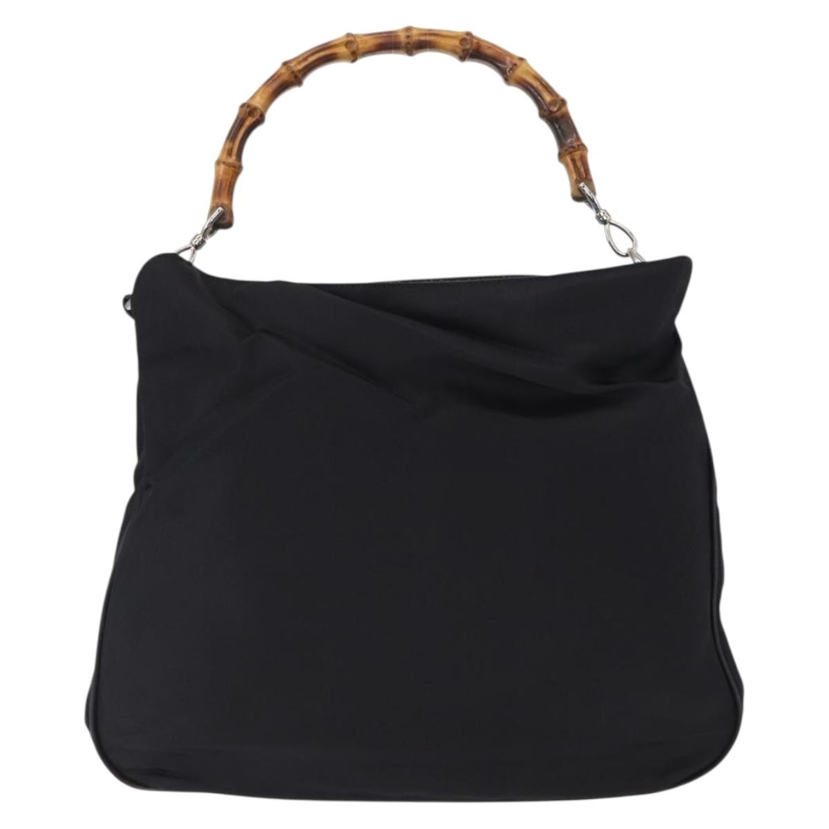 Gucci Vintage Bamboo Shoulder Bag Nylon, BLACK, CANVAS, Shoulder bag