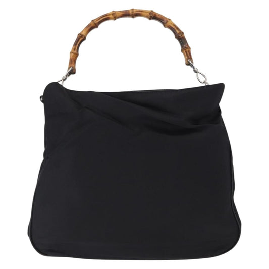 Gucci Vintage Bamboo Shoulder Bag Nylon, BLACK, CANVAS, Shoulder bag
