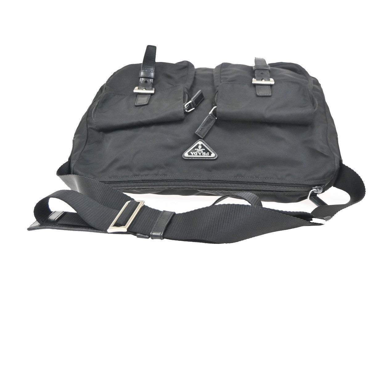 Prada Zip Buckle Messenger Bag Tessuto, BLACK, NYLON, Crossbody bag