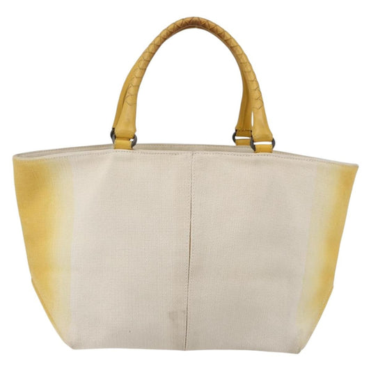 Bottega Veneta Braided Handle Open Tote Bag Canvas with Leather, YELLOW, CANVAS, Tote bag