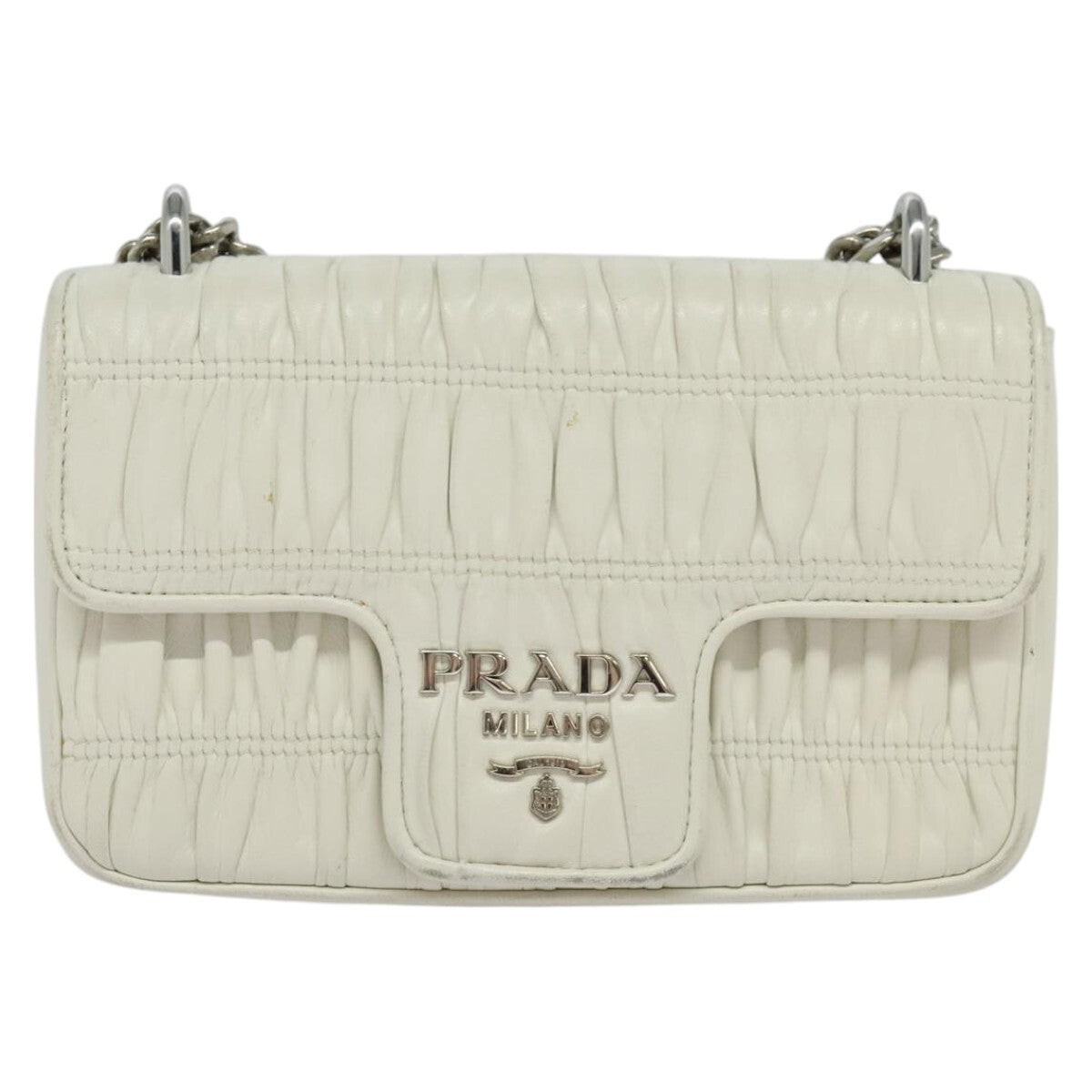Prada Chain Flap Shoulder Bag Nappa Gaufre, WHITE, LEATHER, Shoulder bag