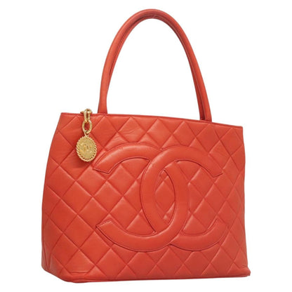 Chanel Medallion Tote Quilted Lambskin, ORANGE, LEATHER, Tote bag