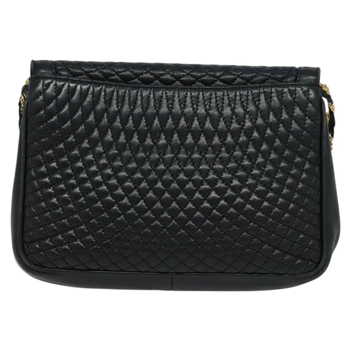 Bally Vintage Chain Shoulder Bag Quilted Leather, Navy, Leather, Shoulder Bag