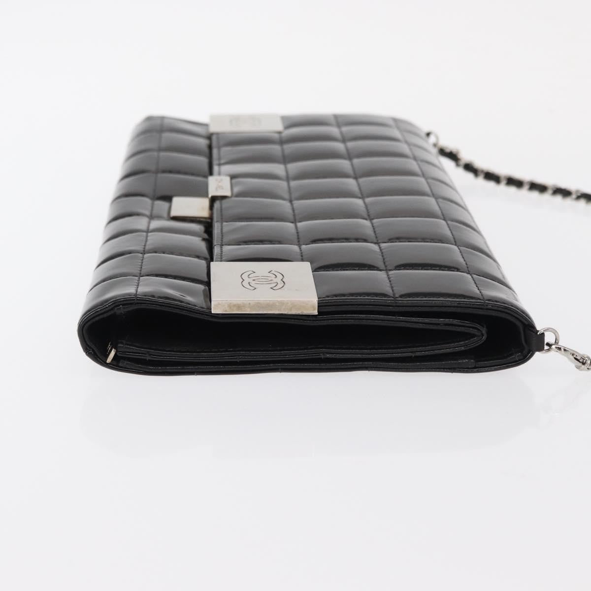 Chanel Chocolate Bar Chain Clutch Quilted Patent, BLACK, PATENT_LEATHER, Clutche & pouche