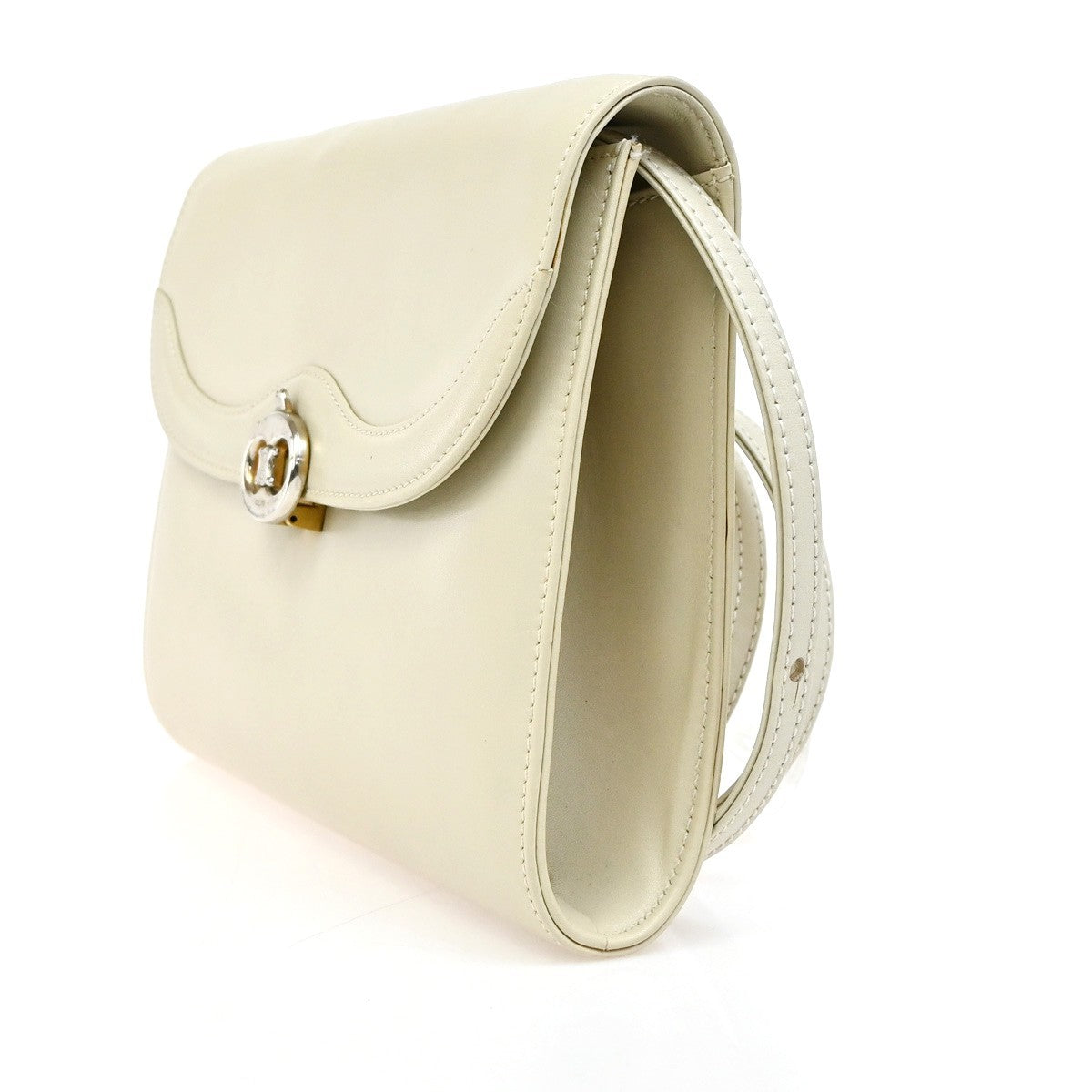 Celine Vintage Triomphe Flap Bag Leather, WHITE, LEATHER, Shoulder bag