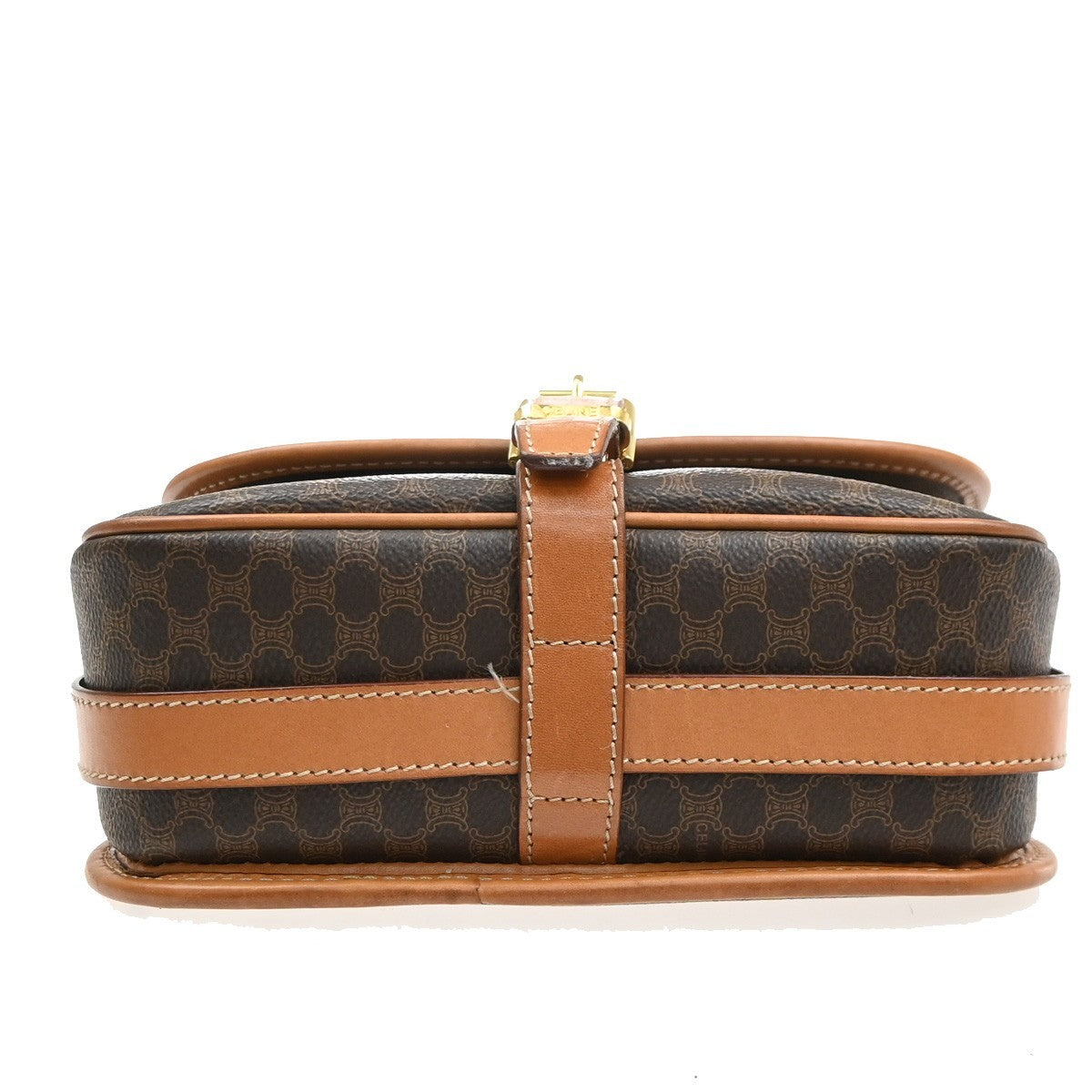 Celine Vintage Macadam Shoulder Bag Canvas and Leather, Brown, PVC, Shoulder Bag