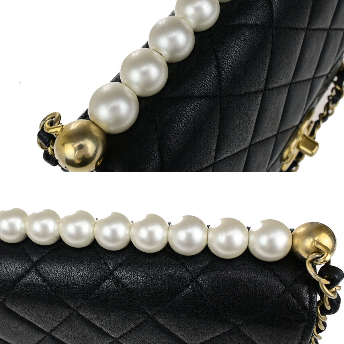 Chanel Chic Pearls Flap Bag Quilted Lambskin, BLACK, LEATHER, Shoulder bag
